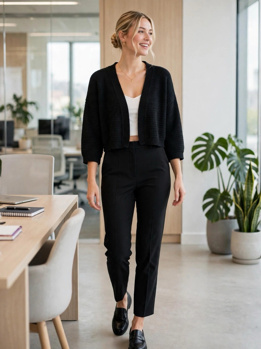 Reitmans Black Cropped Open-Front Cardigan | Size M